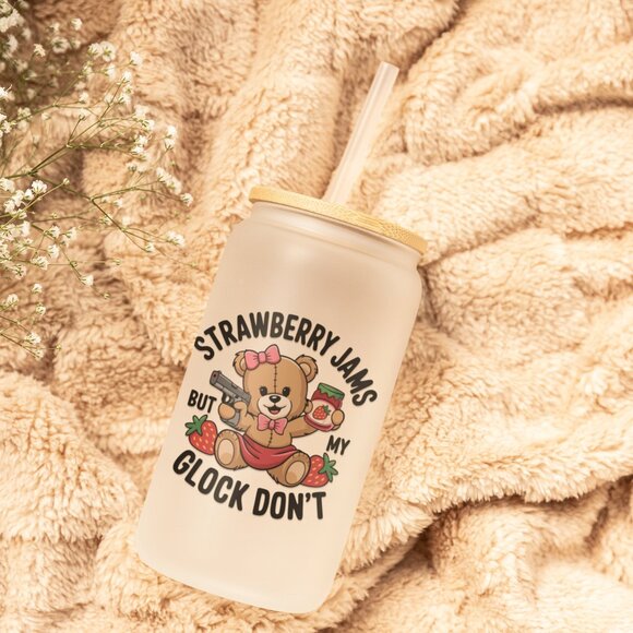 Strawberry Jams Mug, But My Glock Don’t, Iced Coffee Tumbler, Funny Bear Cup - Picture 6 of 7